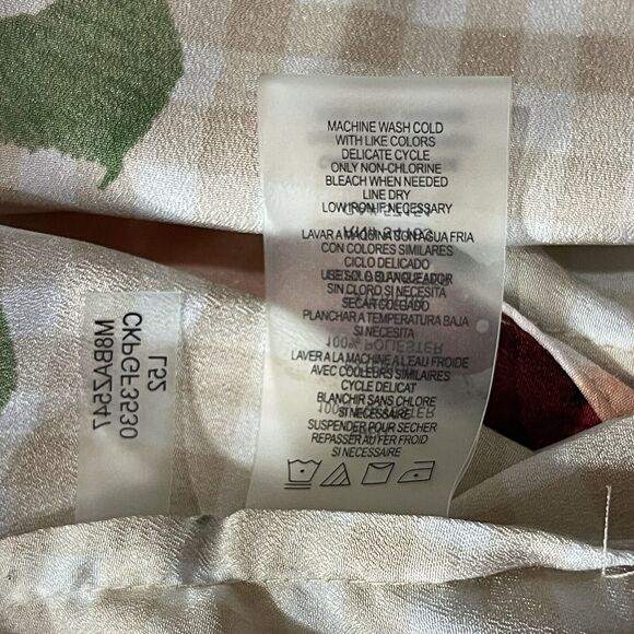 Calvin Klein Small Top Floral Checked Long Roll-Tab Sleeves V-Neck Button-Up - Picture 12 of 12